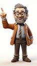 A friendly 3D cartoon elderly professor holding a book and pointing upwards, wearing glasses and a smile. Royalty Free Stock Photo