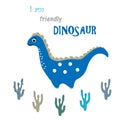 Friendly dinosaur and cactuses. Friendship vector concept