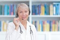 Friendly doctor headset webcam view Royalty Free Stock Photo