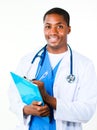 Friendly doctor holding a clipboard Royalty Free Stock Photo