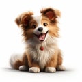 Cute Puppy Dog Sitting On White Background - Cartoon Realism