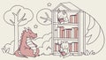 Friendly Dragon and Monsters Reading Books, vector design Generative AI Royalty Free Stock Photo