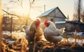 A Friendly Encounter: Chicken and Cow Bonding in the Stable Royalty Free Stock Photo