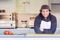 Friendly entrepeneur in his clean takeaway food stall Royalty Free Stock Photo