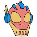 Friendly faced robot head made of steel. carton emoticon. doodle icon drawing