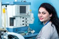 Friendly female anesthesiologist portrait in the operating room.