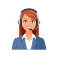 Friendly female customer service operator with headset and microphone smiling Royalty Free Stock Photo