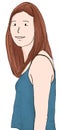 Friendly female wearing blue top simple portrait cartoon hand drawing illustration