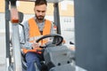 friendly forklift driver at work Royalty Free Stock Photo