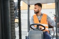 friendly forklift driver at work Royalty Free Stock Photo
