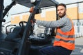 friendly forklift driver at work Royalty Free Stock Photo