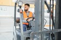 friendly forklift driver at work Royalty Free Stock Photo