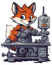 Friendly Fox Engineer Operating a Metalworking Machine with a Smile Royalty Free Stock Photo