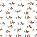 Friendly free horse and girl or woman. Seamless pattern.