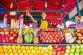 Friendly fresh juice seller. The famous Djema el Fna square Royalty Free Stock Photo