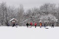 Friendly game of American football in the snow