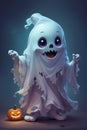 Friendly Ghost with Pumpkin: A Spooky and Cute AI-Generated Illustration