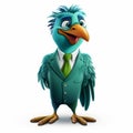 Friendly Green Bird In A Stylish Turquoise Suit