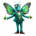 Friendly Green Butterfly In A Stylish Turquoise Suit