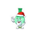 Friendly green chemical bottle Santa cartoon character design with ok finger