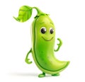 Friendly green pea pod character with a leaf