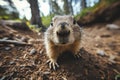 Friendly Groundhog Emerging from Burrow