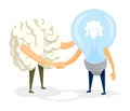 Friendly handshake between brain and idea light bulb