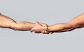 A friendly handshake. Two hands, shaking hands. Two hands, helping arm of a friend, teamwork. Rescue, helping gesture or