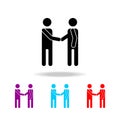 Friendly handshake of two silhouette icon. Elements of people in different activities in multi colored icons. Premium quality grap