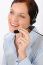 Friendly help desk woman smiling Royalty Free Stock Photo