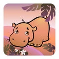 Friendly hippo in savanna