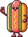 A friendly hot dog character giving a peace sign Royalty Free Stock Photo