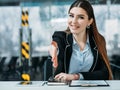 Friendly hr portrait smiling intern welcoming hand