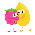 Friendly hug concept. Sweet raspberry berry in the arms of a lemon.
