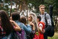 Friendly hugs admire nature tourism concept