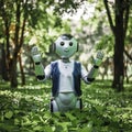 Friendly Humanoid Robot in a Forest Setting Futuristic AI Interaction