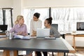 Friendly Indian female mentor training interns, working with new employees