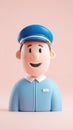 Cheerful 3D Cartoon Mailman Character With Blue Uniform and Hat on Pink Background Royalty Free Stock Photo