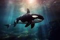 Friendly Killer Whale in Underwater Viewing Tank Royalty Free Stock Photo