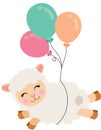 Friendly lamb flying with balloons