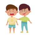 Friendly Little Boy Comforting His Crying Friend Vector Illustration