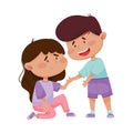 Friendly Little Boy Comforting and Supporting His Friend Vector Illustration