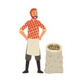 Friendly Male Farmer Selling Fresh Organic Potato at Marketplace Vector Illustration