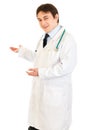 Friendly medical doctor inviting to cooperation