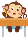 Friendly monkey student sitting at a table