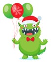 Friendly Monsters. Funny Green Monster Vector. Christmas Theme With Cute Cartoon Christmas Monster.