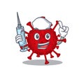 Friendly nurse of betacoronavirus mascot design holding syringe Royalty Free Stock Photo