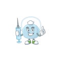 Friendly Nurse breathing mask mascot design style using syringe Royalty Free Stock Photo