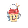 Friendly nurse of cherry ice cream mascot design holding syringe Royalty Free Stock Photo