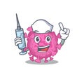 Friendly nurse of corona virus organic mascot design holding syringe Royalty Free Stock Photo